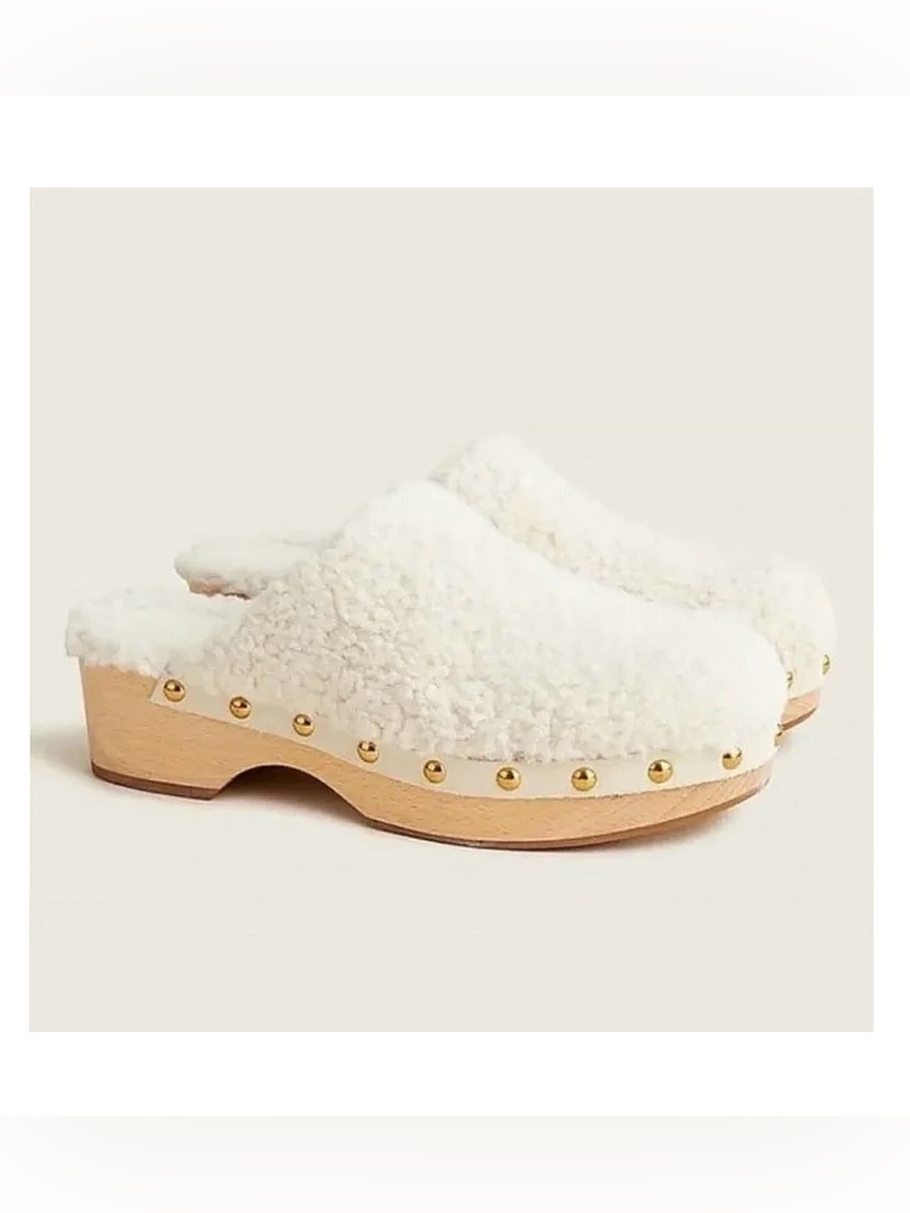 J. Crew Sherpa Studded Shearling Clogs Bone White 6.5 $198